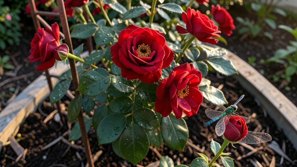 Dragonfly On Rose Shrub: Fragrant Climber With Delicate Pink Blooms