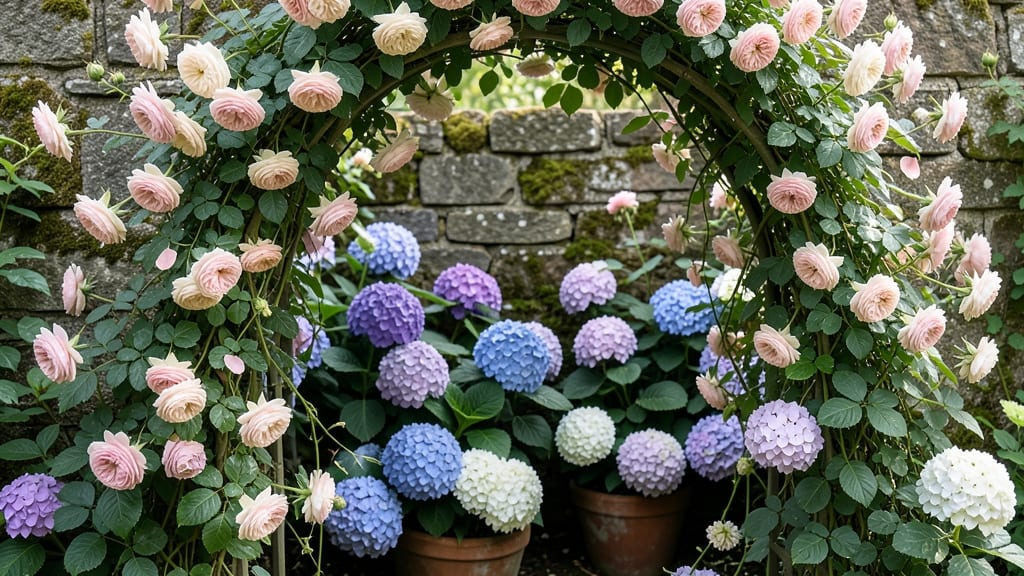 Classic David Austin Roses with Endless Summer Hydrangeas