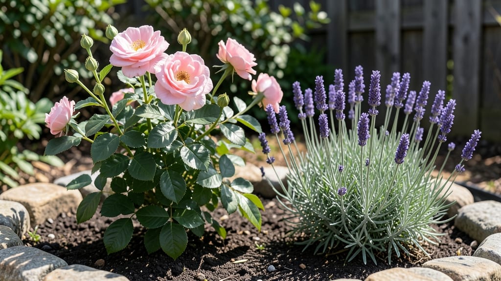 Pink Roses and Lavender: Fragrant Garden Duo for Pollinator Paradise