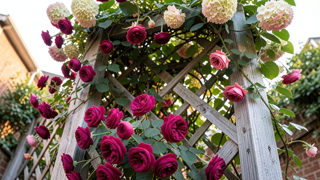 Climbing Roses with Panicle Hydrangeas for Vertical Gardens