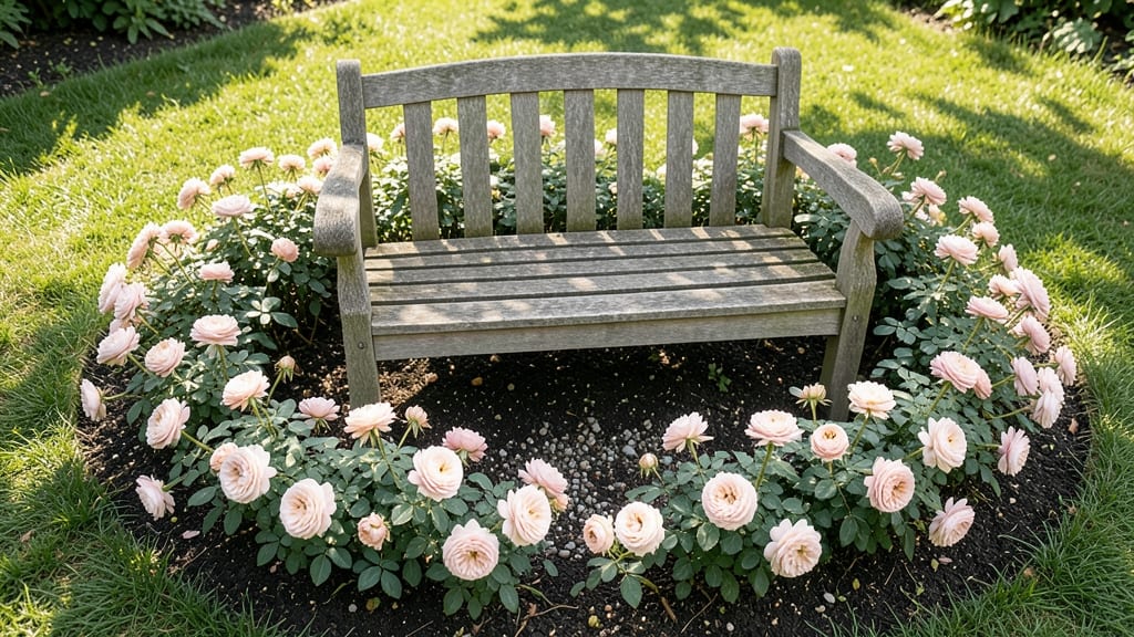Rose Beds Around Garden Benches